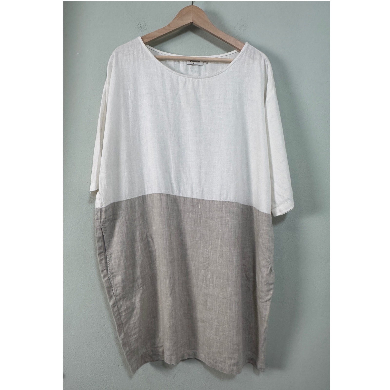 Magiclinen Adria Color-Block Linen Dress White Gray Xl Relaxed Fit Pocketed — image 3 of 8